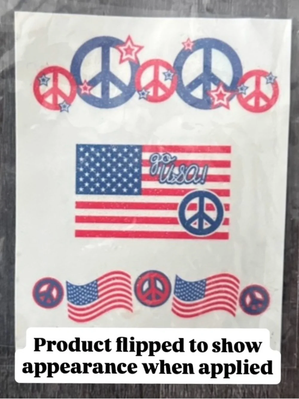 💞 New Patriotic American Flag, USA, & Peace Sign Glittery Temporary Tattoos